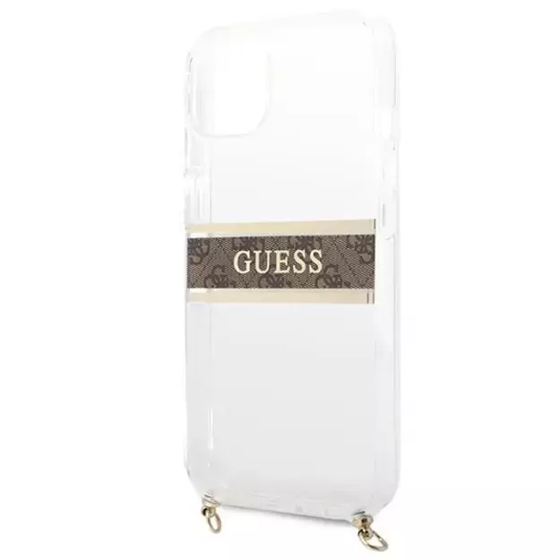 [RETURNED ITEM] Guess GUHCP13SKC4GBGO iPhone 13 mini 5.4  Transparent hardcase 4G Brown Strap Gold Chain 12