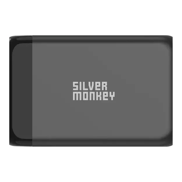 Silver Monkey SMA151 130W GaN charger 3xUSB-C PD USB-A QC 3.0 with detachable power cable - black 3