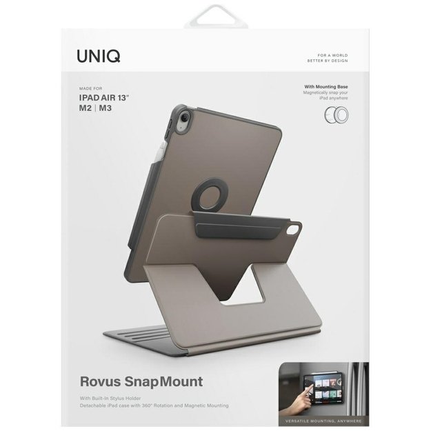 Uniq Rovus Snapmount Magnetic 360 Rotating Detachable Case for iPad Air 13&quot  2024 / 2025 - Gray 9