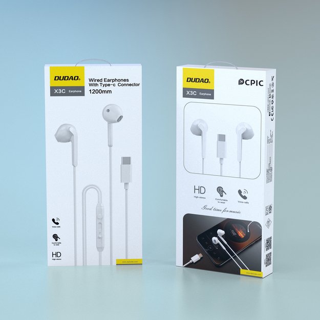 Dudao X3C In-Ear Wired USB-C Headphones 1.2m - White 7