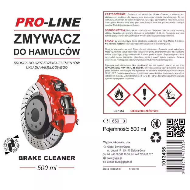 Brake and braking system cleaner PRO-LINE spray 500 ml 1