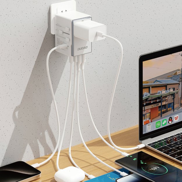 Dudao A35Pro 35W EU / UK / AUS / US / JP travel adapter 3x USB-C 2x USB-A - white 3