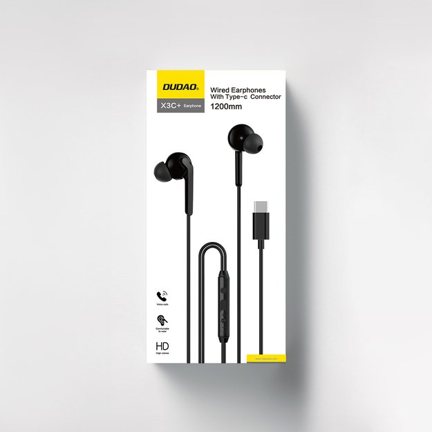 Dudao X3C+ Wired USB-C In-Ear Headphones 1.2m - Black 1