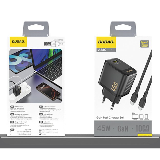 Dudao A28C 45W GaN Wall Charger + USB-C Cable - Black 7