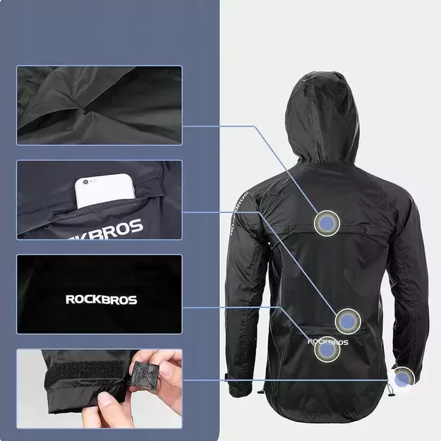 Rockbros YPY013BK3XL Rain Jacket Breathable Windproof XXXL - Black 5