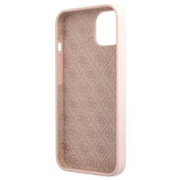 Guess GUHMP13MLSLMGLP iPhone 13 6.1&quot  light pink/light pink hardcase Silicone Script Gold Logo Magsafe 11