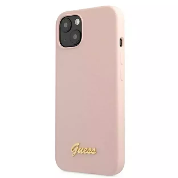 Guess GUHMP13MLSLMGLP iPhone 13 6.1&quot  light pink/light pink hardcase Silicone Script Gold Logo Magsafe 1