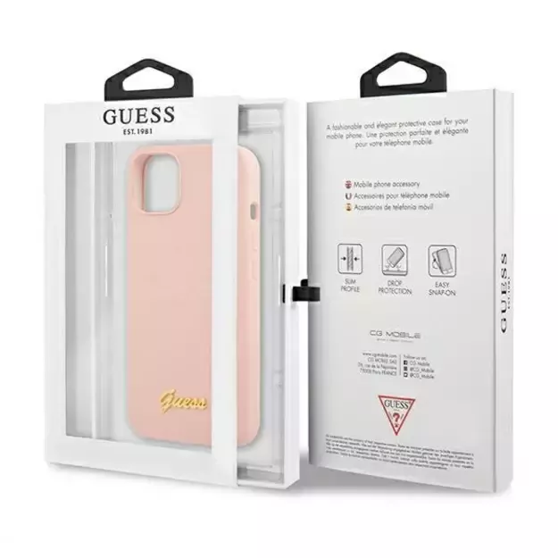 Guess GUHMP13MLSLMGLP iPhone 13 6.1&quot  light pink/light pink hardcase Silicone Script Gold Logo Magsafe 6