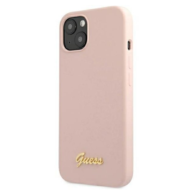 Guess GUHMP13MLSLMGLP iPhone 13 6.1&quot  light pink/light pink hardcase Silicone Script Gold Logo Magsafe 7