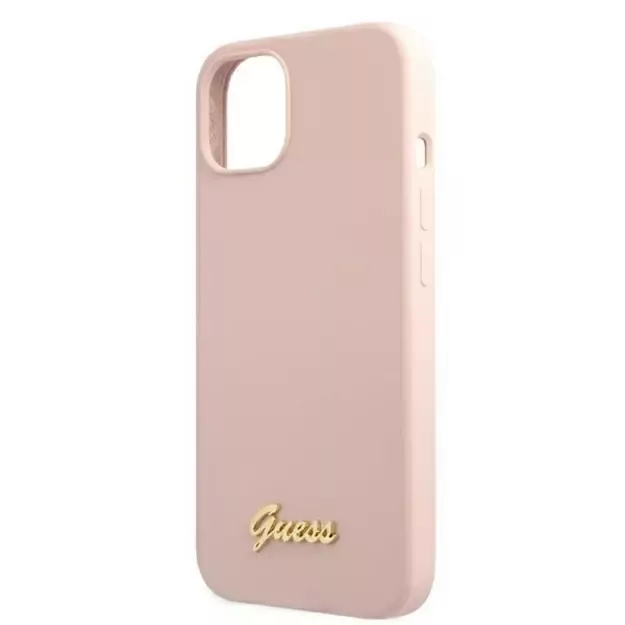 Guess GUHMP13MLSLMGLP iPhone 13 6.1&quot  light pink/light pink hardcase Silicone Script Gold Logo Magsafe 4