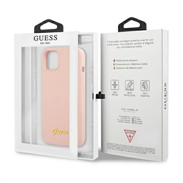 Guess GUHMP13MLSLMGLP iPhone 13 6.1&quot  light pink/light pink hardcase Silicone Script Gold Logo Magsafe 12
