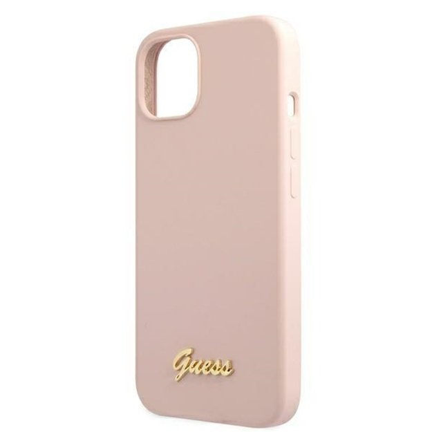 Guess GUHMP13MLSLMGLP iPhone 13 6.1&quot  light pink/light pink hardcase Silicone Script Gold Logo Magsafe 10