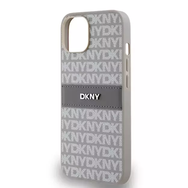 DKNY Leather Mono Stripe &amp  Metal Logo case for iPhone 15 / 14 / 13 - beige 5