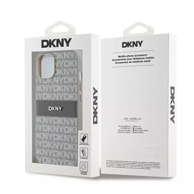 DKNY Leather Mono Stripe &amp  Metal Logo case for iPhone 15 / 14 / 13 - beige 7