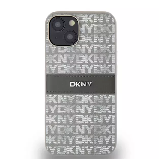 DKNY Leather Mono Stripe &amp  Metal Logo case for iPhone 15 / 14 / 13 - beige 2