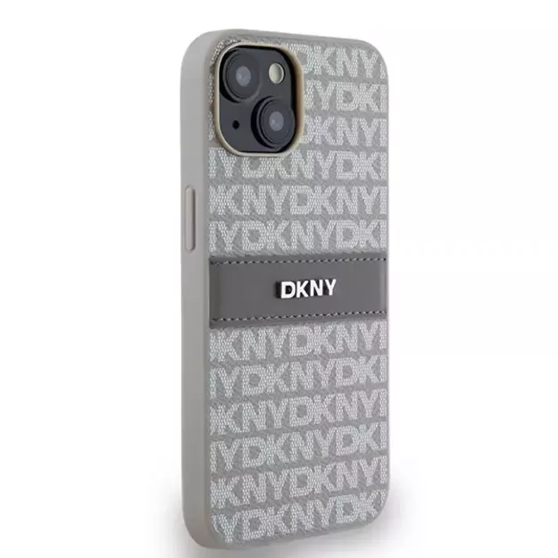 DKNY Leather Mono Stripe &amp  Metal Logo case for iPhone 15 / 14 / 13 - beige 3