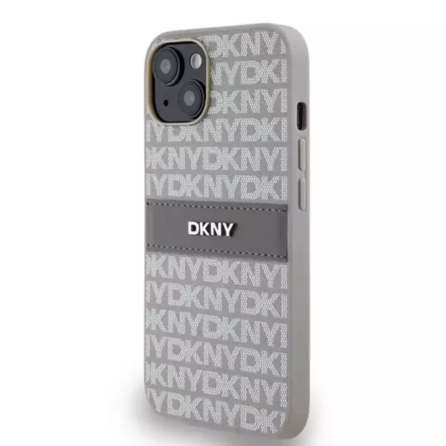 DKNY Leather Mono Stripe &amp  Metal Logo case for iPhone 15 / 14 / 13 - beige 1