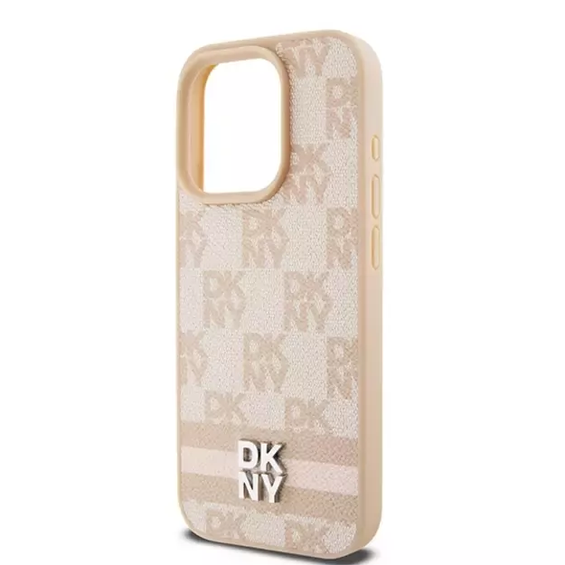 DKNY Leather Checkered Mono Pattern &amp  Printed Stripes case for iPhone 15 Pro - pink 12