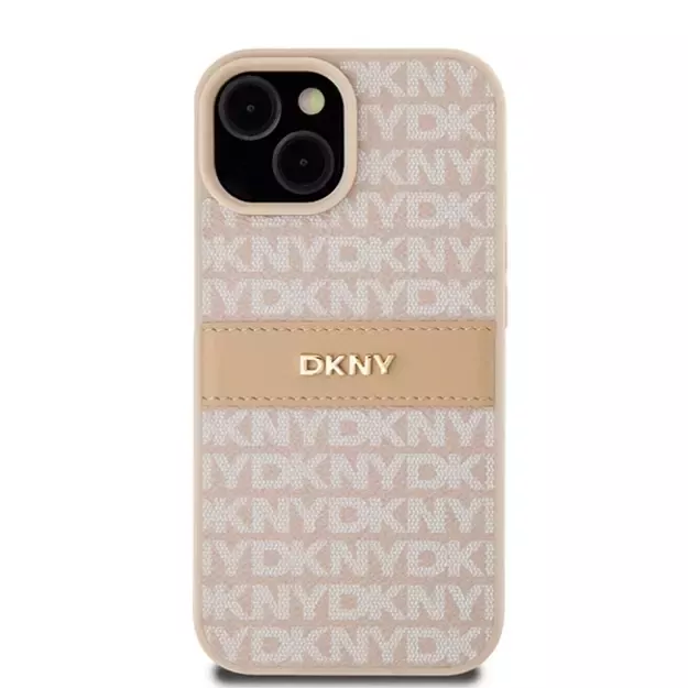 DKNY Leather Mono Stripe &amp  Metal Logo Case for iPhone 15 Plus / 14 Plus - Pink 9