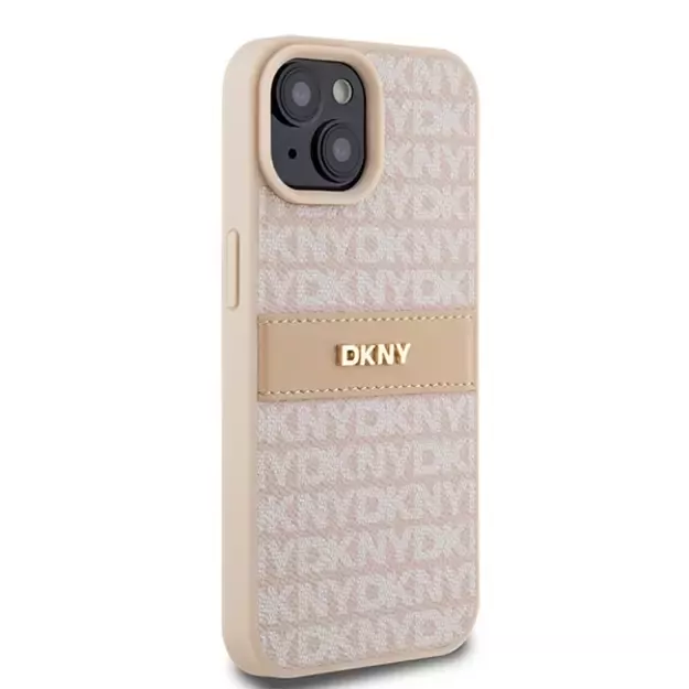 DKNY Leather Mono Stripe &amp  Metal Logo Case for iPhone 15 Plus / 14 Plus - Pink 10