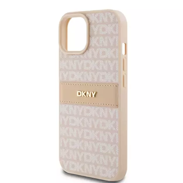 DKNY Leather Mono Stripe &amp  Metal Logo Case for iPhone 15 Plus / 14 Plus - Pink 12