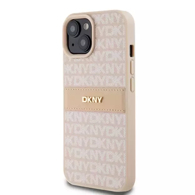 DKNY Leather Mono Stripe &amp  Metal Logo Case for iPhone 15 Plus / 14 Plus - Pink 8