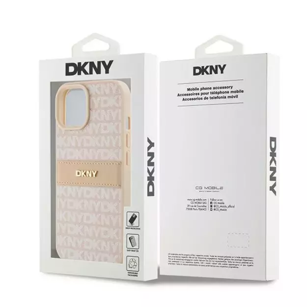 DKNY Leather Mono Stripe &amp  Metal Logo Case for iPhone 15 Plus / 14 Plus - Pink 14