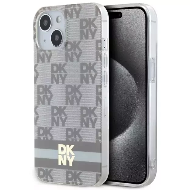 DKNY IML Checkered Mono Pattern &amp  Printed Stripes MagSafe Case for iPhone 15 Plus / 14 Plus - Beige