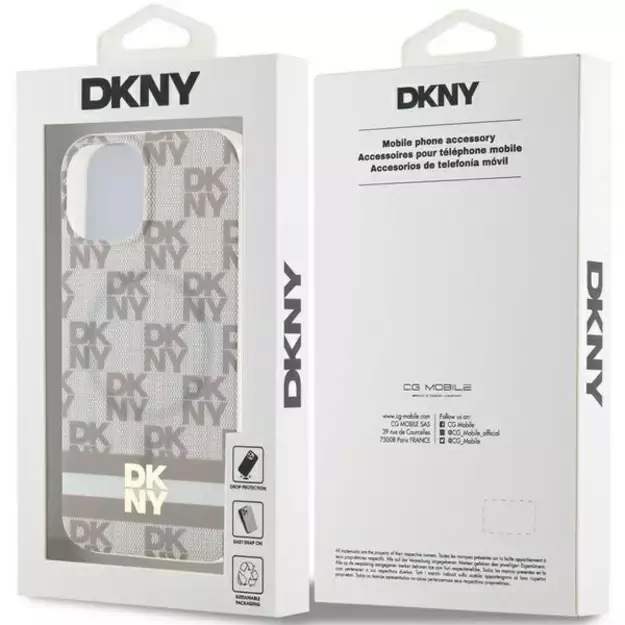 DKNY IML Checkered Mono Pattern &amp  Printed Stripes MagSafe Case for iPhone 15 Plus / 14 Plus - Beige 14