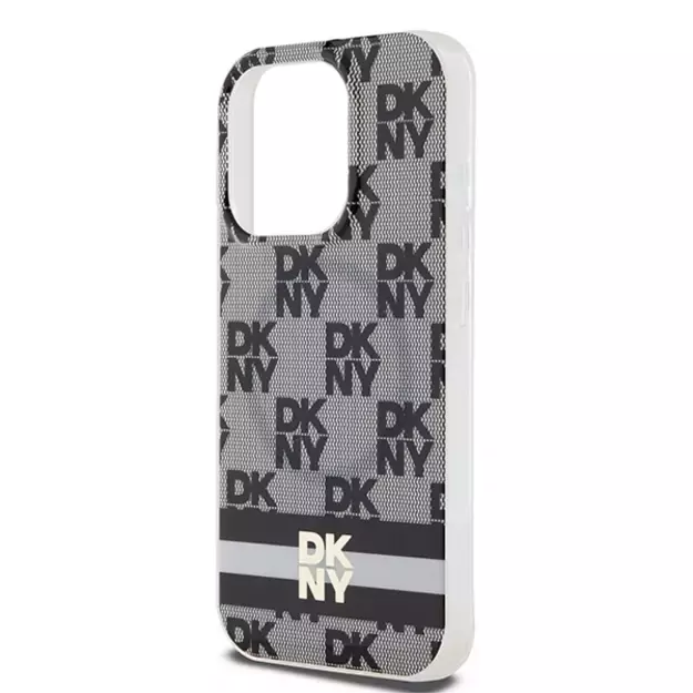DKNY IML Checkered Mono Pattern &amp  Printed Stripes MagSafe Case for iPhone 15 Pro Max - Black 12