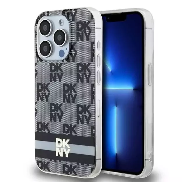 DKNY IML Checkered Mono Pattern &amp  Printed Stripes MagSafe Case for iPhone 15 Pro Max - Black