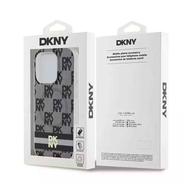 DKNY IML Checkered Mono Pattern &amp  Printed Stripes MagSafe Case for iPhone 15 Pro Max - Black 14
