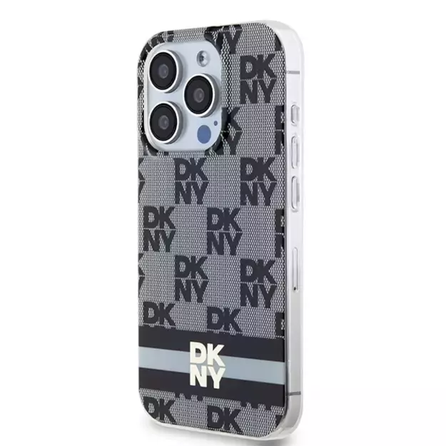DKNY IML Checkered Mono Pattern &amp  Printed Stripes MagSafe Case for iPhone 15 Pro Max - Black 8