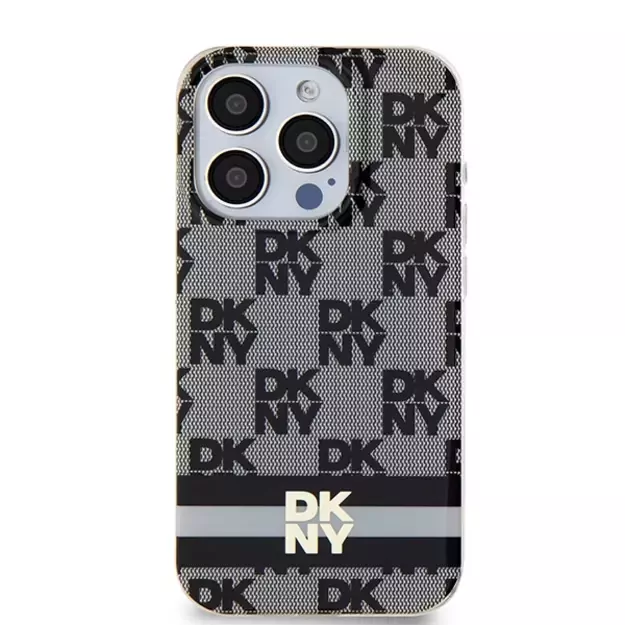 DKNY IML Checkered Mono Pattern &amp  Printed Stripes MagSafe Case for iPhone 15 Pro Max - Black 9