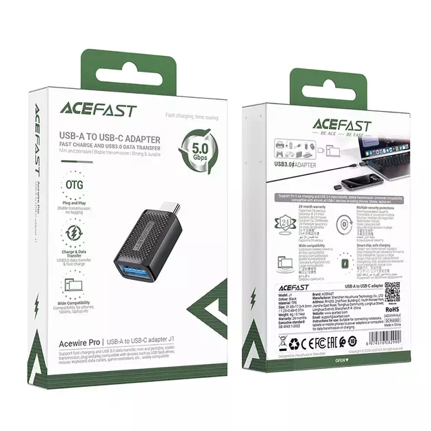 Acefast J1 USB-A 3.0 (Female) to USB-C 3.0 (Male) 5Gb/s Adapter - Black 8
