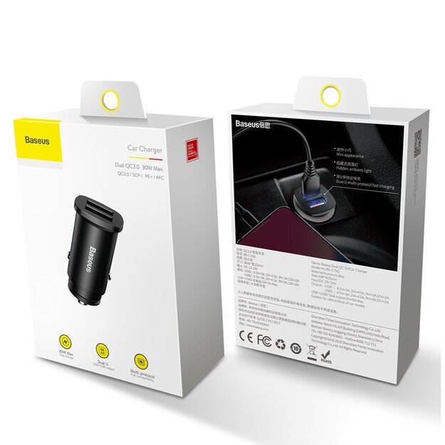 Baseus Square smart car charger 2x USB QC3.0 Quick Charge 3.0 SCP AFC 30W black (CCALL-DS01) 9