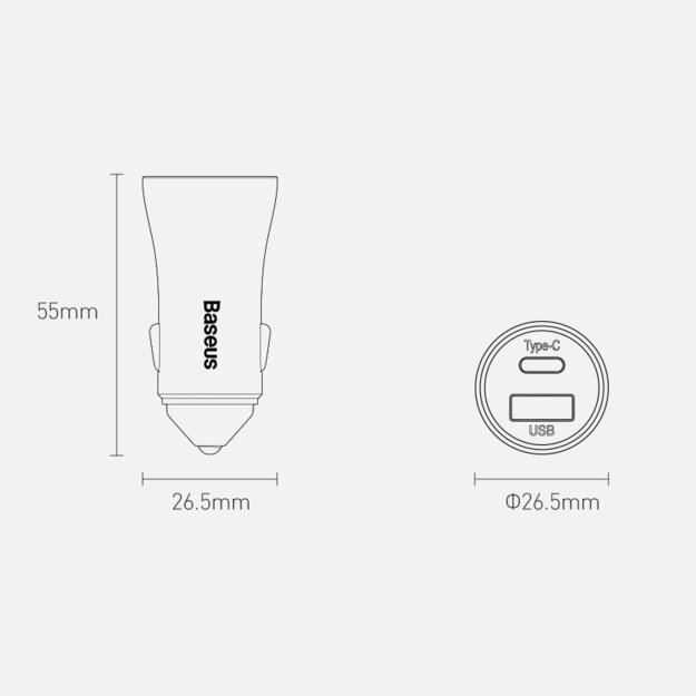 Baseus Golden Contactor Pro fast car charger USB Type C / USB 40 W Power Delivery 3.0 Quick Charge 4 + SCP FCP AFC gray (CCJD-0G) 19