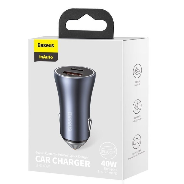 Baseus Golden Contactor Pro fast car charger USB Type C / USB 40 W Power Delivery 3.0 Quick Charge 4 + SCP FCP AFC gray (CCJD-0G) 4