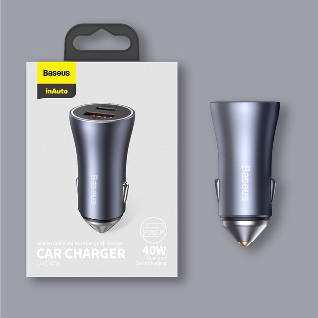 Baseus Golden Contactor Pro fast car charger USB Type C / USB 40 W Power Delivery 3.0 Quick Charge 4 + SCP FCP AFC gray (CCJD-0G) 20