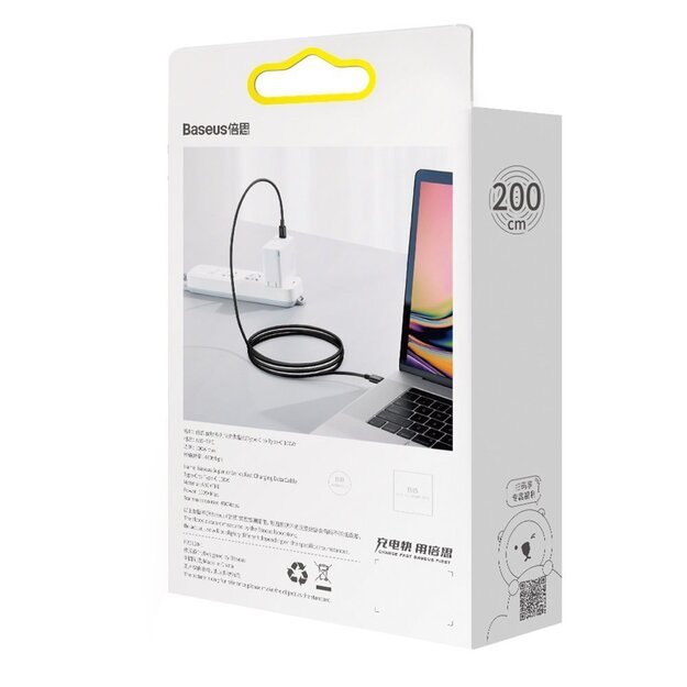 Baseus CATYS-C01 USB-C - USB-C PD QC FCP cable 100W 5A 480Mb/s 2m - black 5