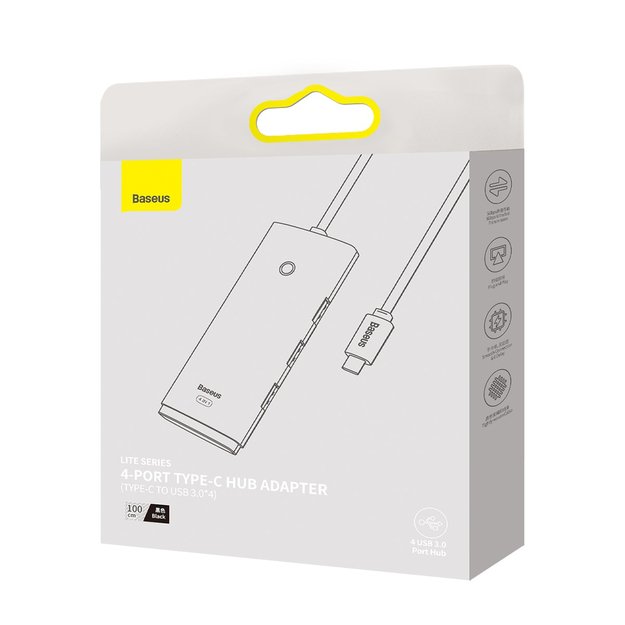 Baseus Lite Series HUB adapter USB Type C - 4x USB 3.0 1m black (WKQX030401) 4