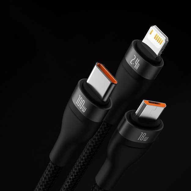 Baseus Flash Series II cable USB - USB Type C / Lightning / micro USB 100 W 1.2 m black (CASS030001) 10