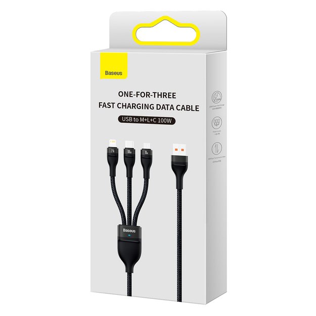 Baseus Flash Series II cable USB - USB Type C / Lightning / micro USB 100 W 1.2 m black (CASS030001) 4