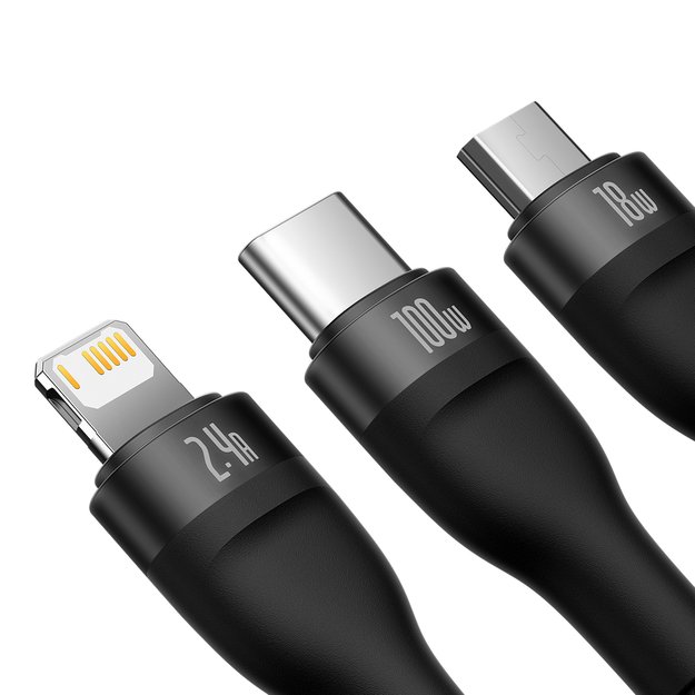 Baseus Flash Series II cable USB - USB Type C / Lightning / micro USB 100 W 1.2 m black (CASS030001) 2