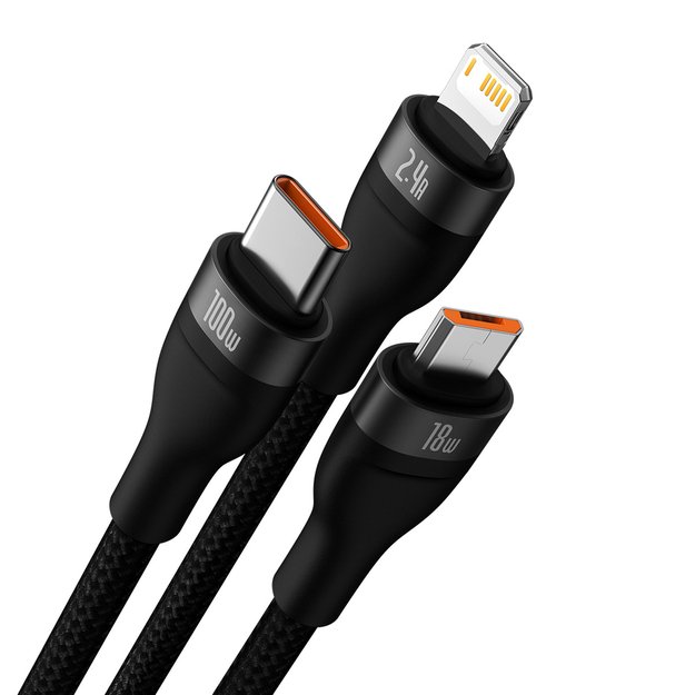 Baseus Flash Series II cable USB - USB Type C / Lightning / micro USB 100 W 1.2 m black (CASS030001) 1