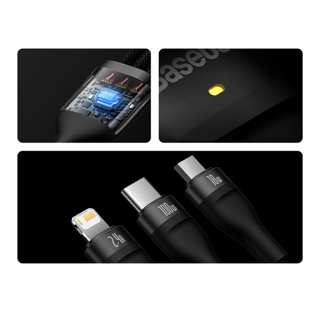 Baseus Flash Series II cable USB - USB Type C / Lightning / micro USB 100 W 1.2 m black (CASS030001) 13