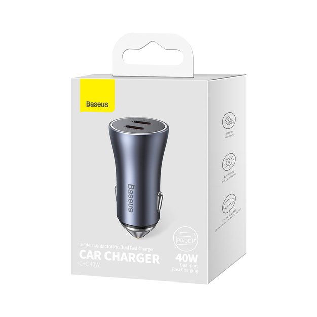 Baseus Golden Contactor Pro car charger 2x USB-C 40W gray (CGJP000013) 1