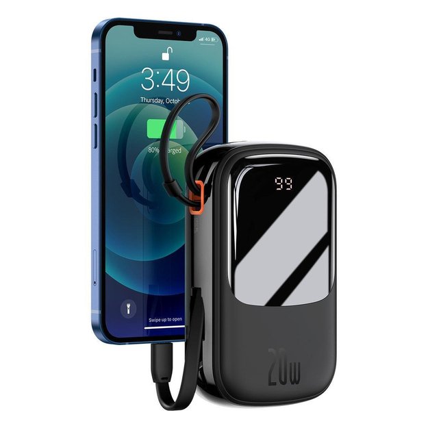 Baseus Qpow Digital Display power bank with fast charging 20000mAh 20W QC/PD/SCP/FCP with built-in Lightning cable black 2