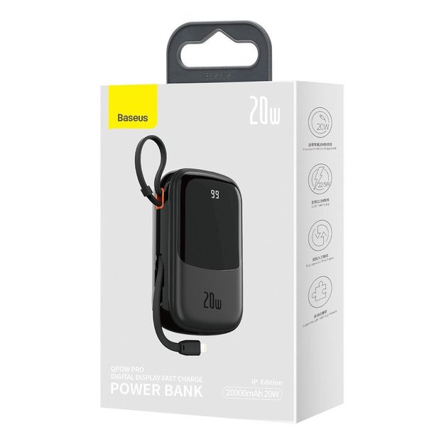 Baseus Qpow Digital Display power bank with fast charging 20000mAh 20W QC/PD/SCP/FCP with built-in Lightning cable black 4