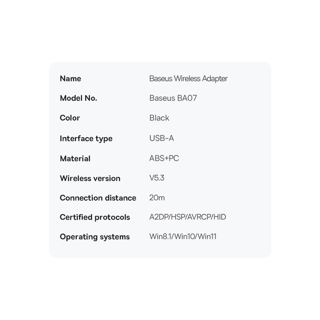 Baseus BA07 Bluetooth USB adapter - black 20